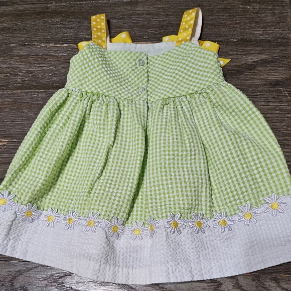 BONNIE BABY SUMMER BABY GIRL DRESS GREEN, FLOWER AND BOWS - Picture 5 of 6